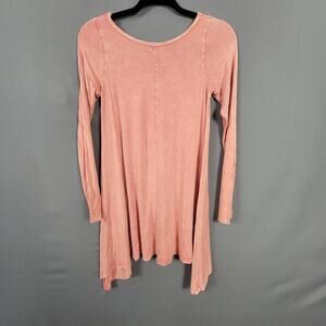 Boho Handkerchief Hem Tunic Dress Pink Long Sleeve Flowy Casual